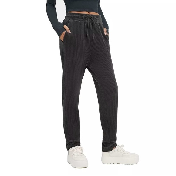 Ugg Large Averey Cotton Drawstring Corduroy Tapered Lounge Pants Charcoal - Picture 1 of 8